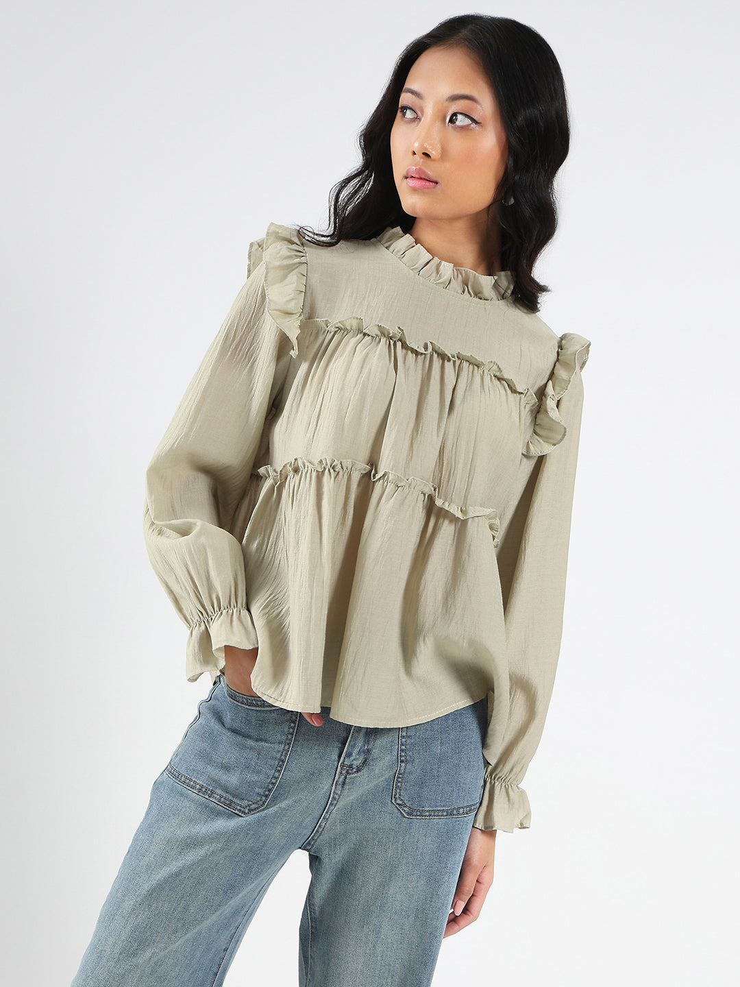 Pista Ruffled Tiered Long Sleeve Flowy Top