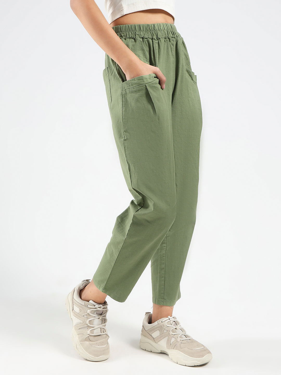 Military Green Cotton Nylon Stylish Casual Trouser