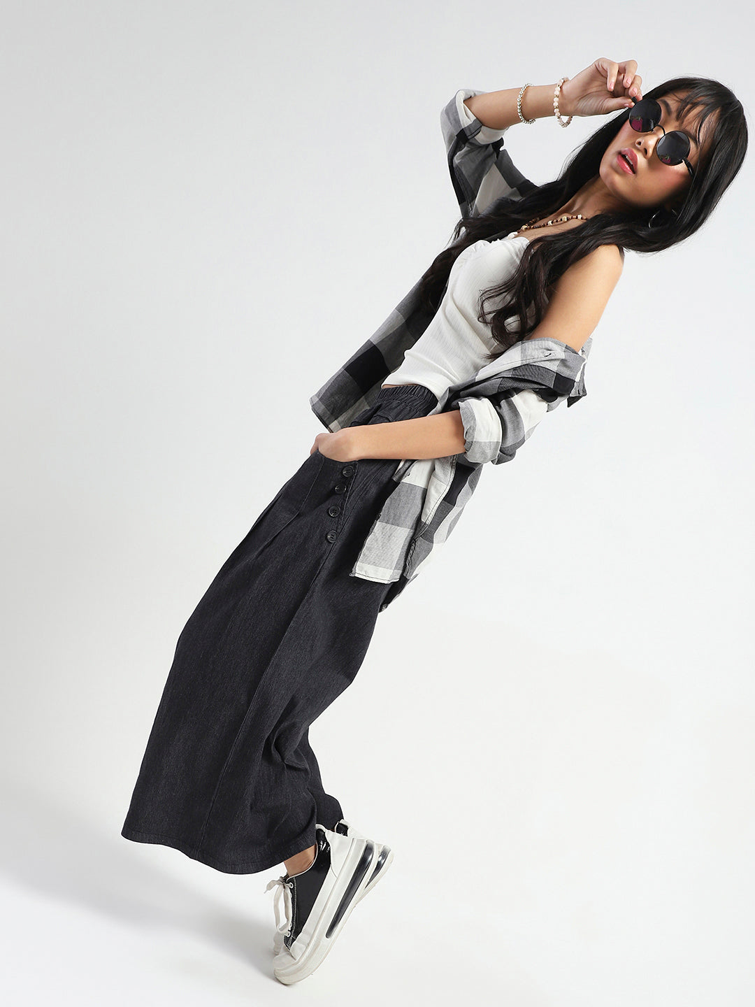 Wide Leg Button Pocket Denim