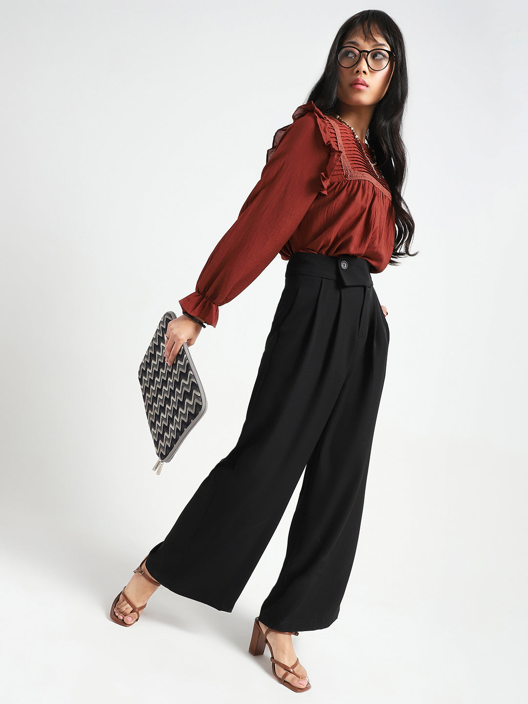 Korean High Rise Pleated Wide Leg Trouser