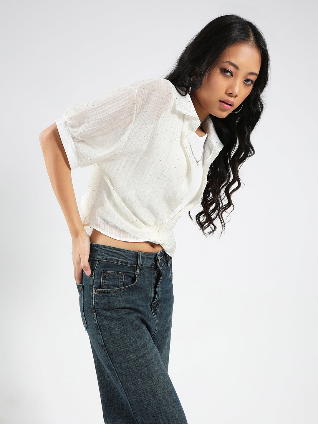 Oversized Studded Shirt Shirt with tank top and Necklace