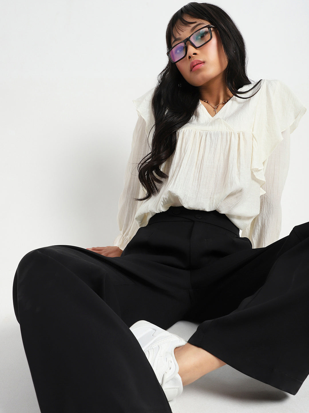 Korean Black High Rise Pleated Trouser