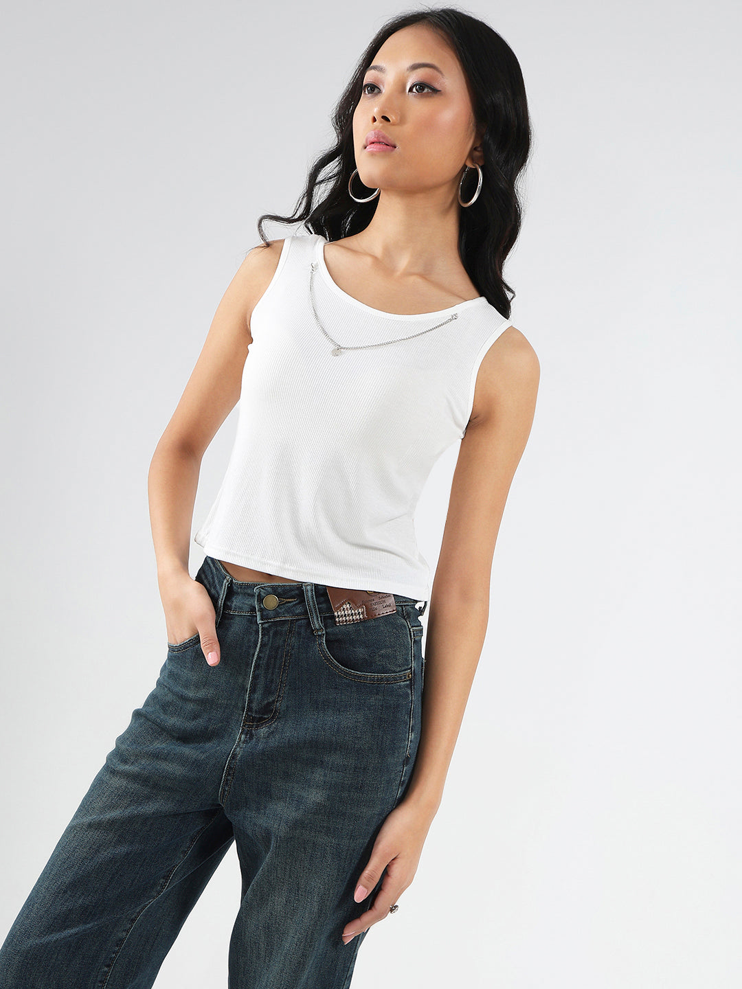 Oversized Studded Shirt With tank top and Necklace