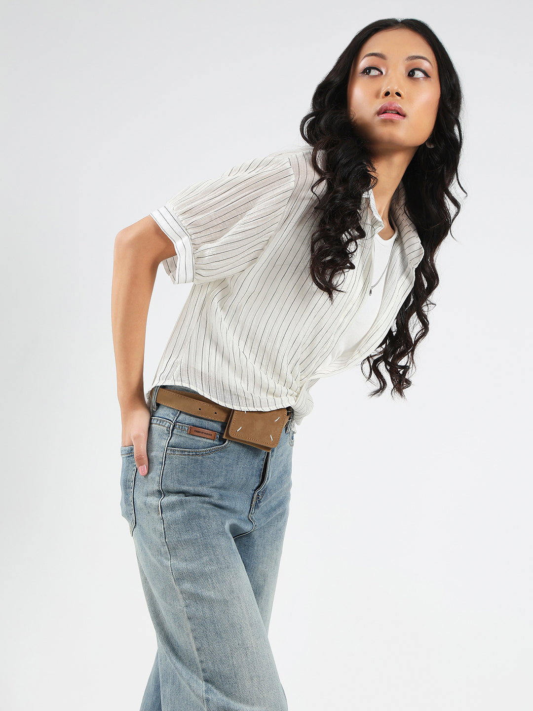 Off white Striped Oversized Top with inner tank top and necklace