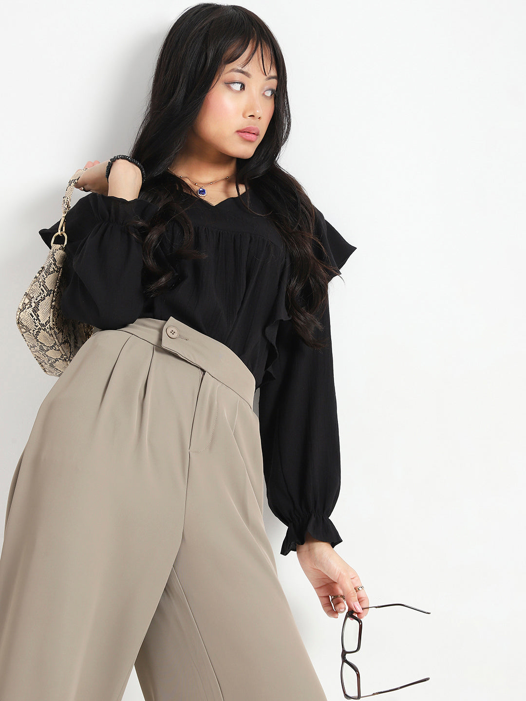 Korean High Rise Pleated Wide Leg Trouser