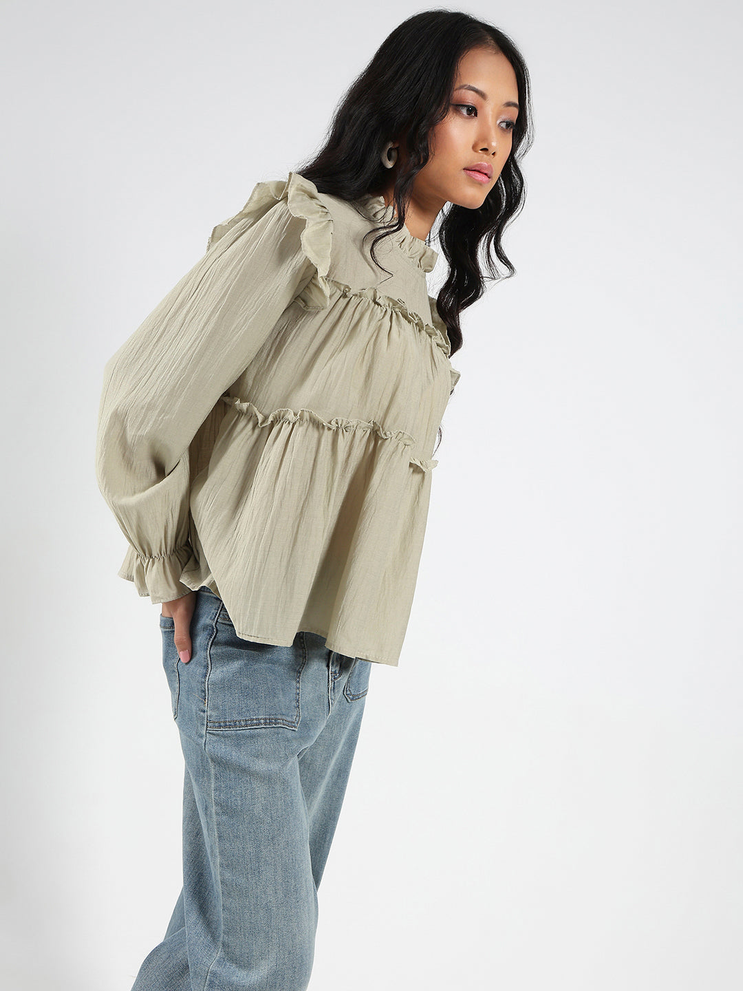 Pista Ruffled Tiered Long Sleeve Flowy Top