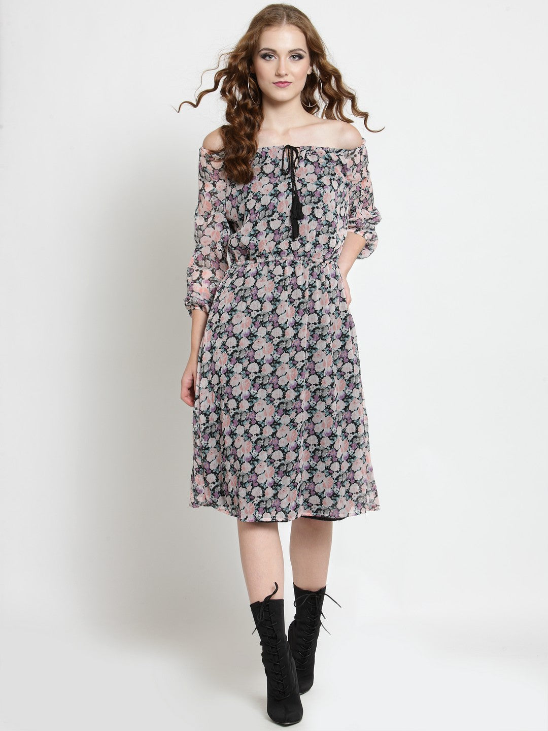 Flared Tie up neck dress