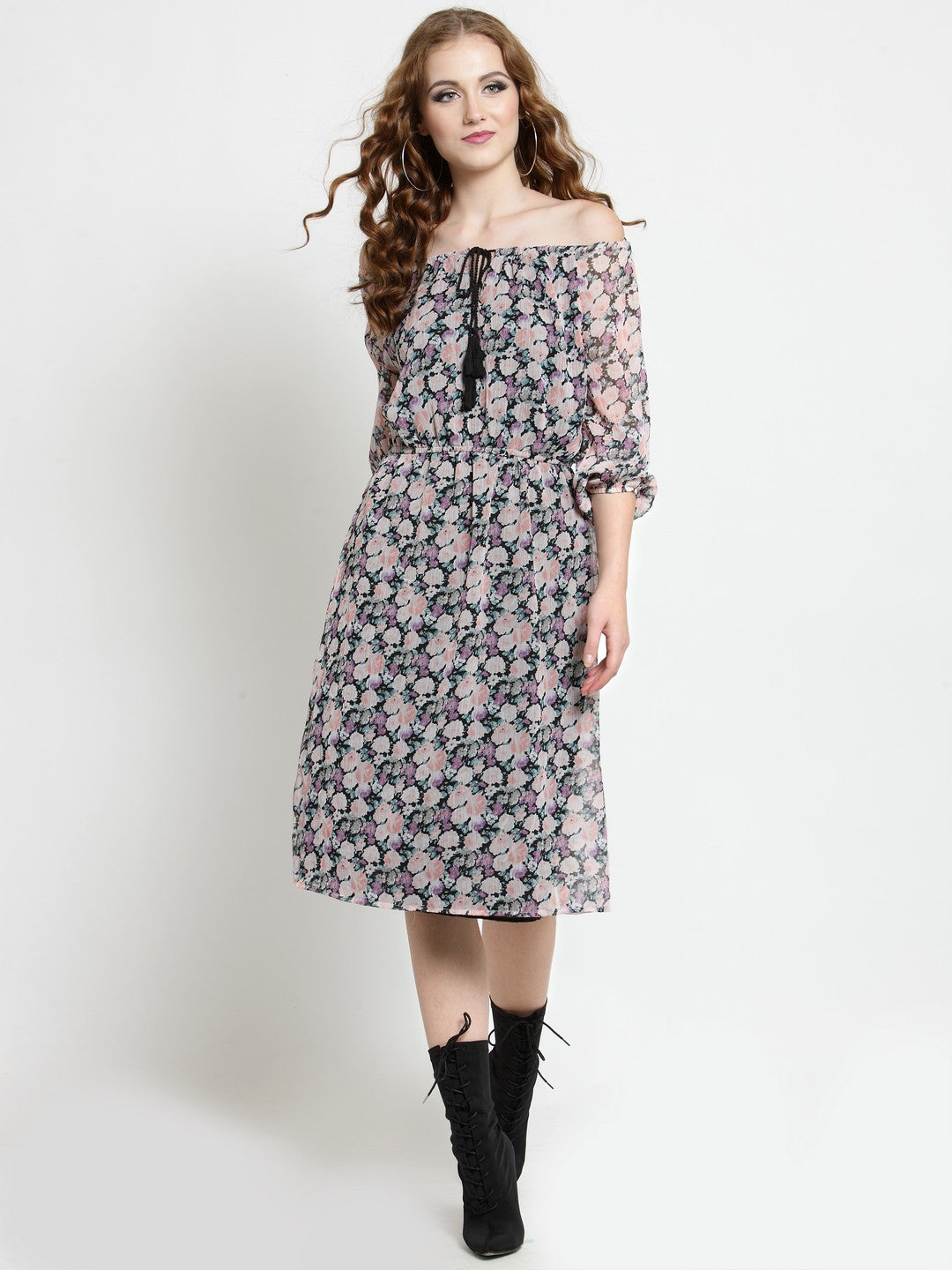 Flared Tie up neck dress