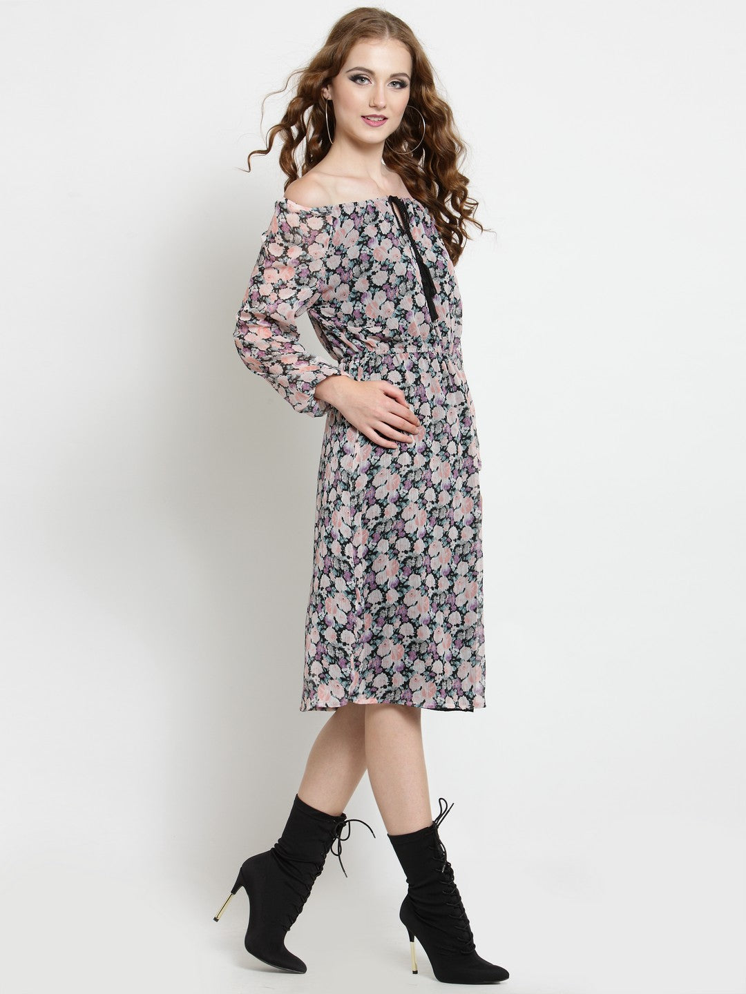 Flared Tie up neck dress