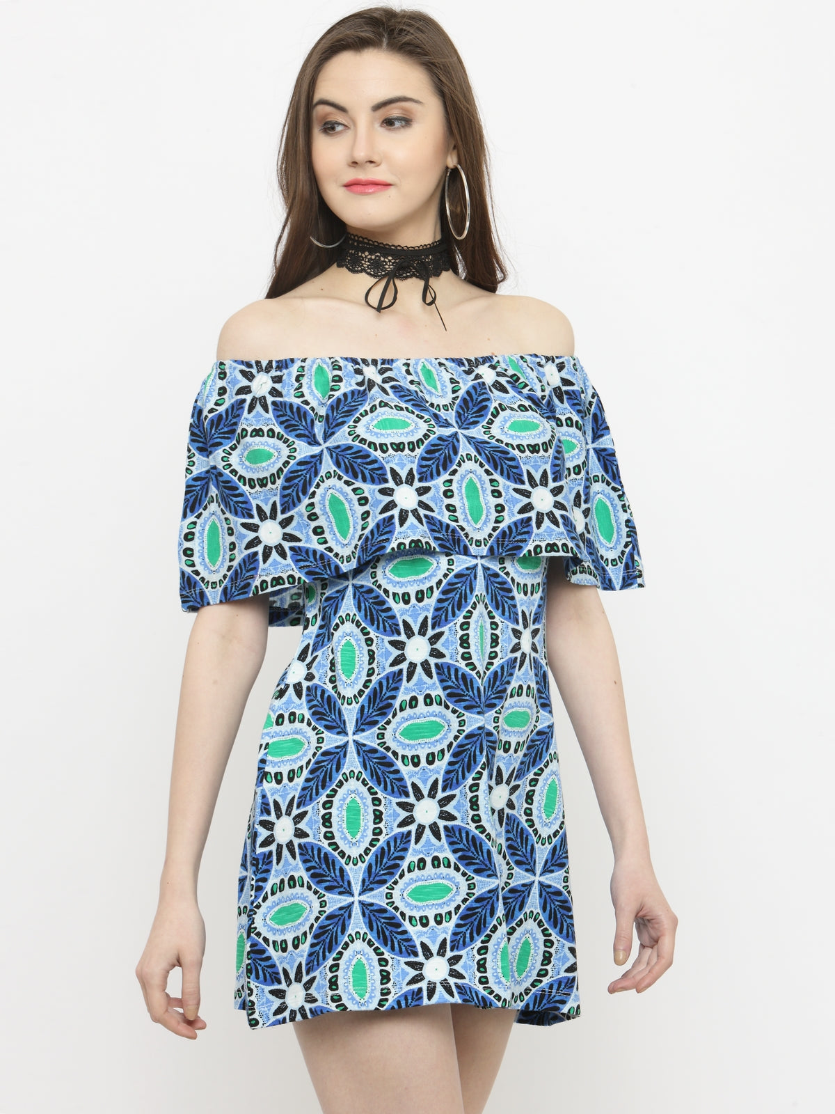 Blue off shoulder dress