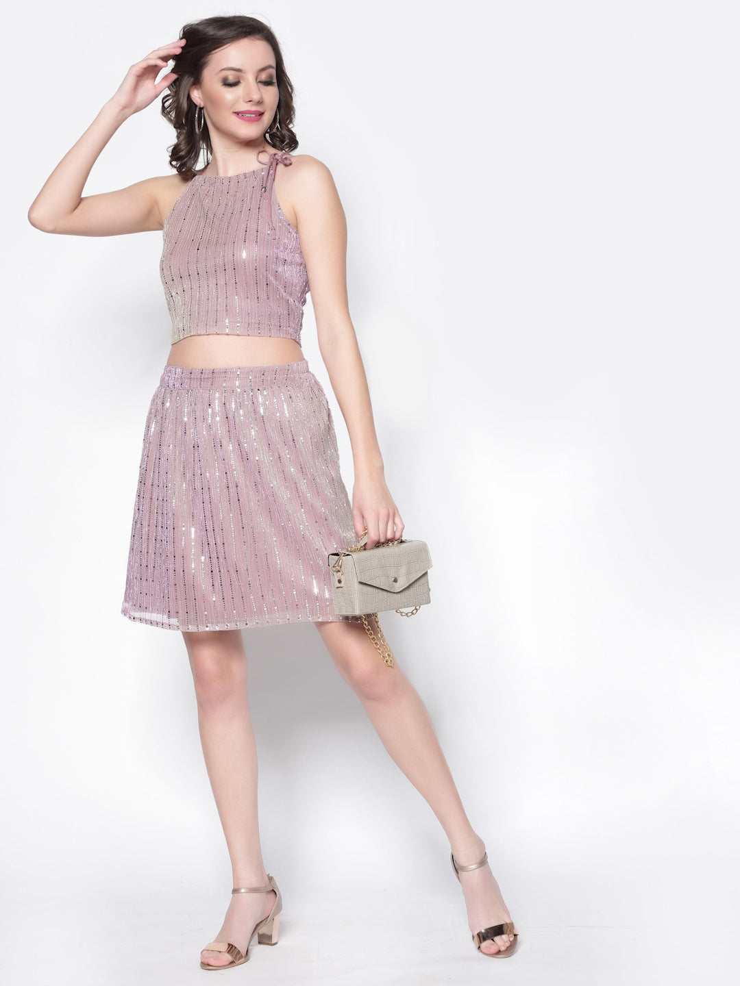 Pink Embellished Mini Skirt