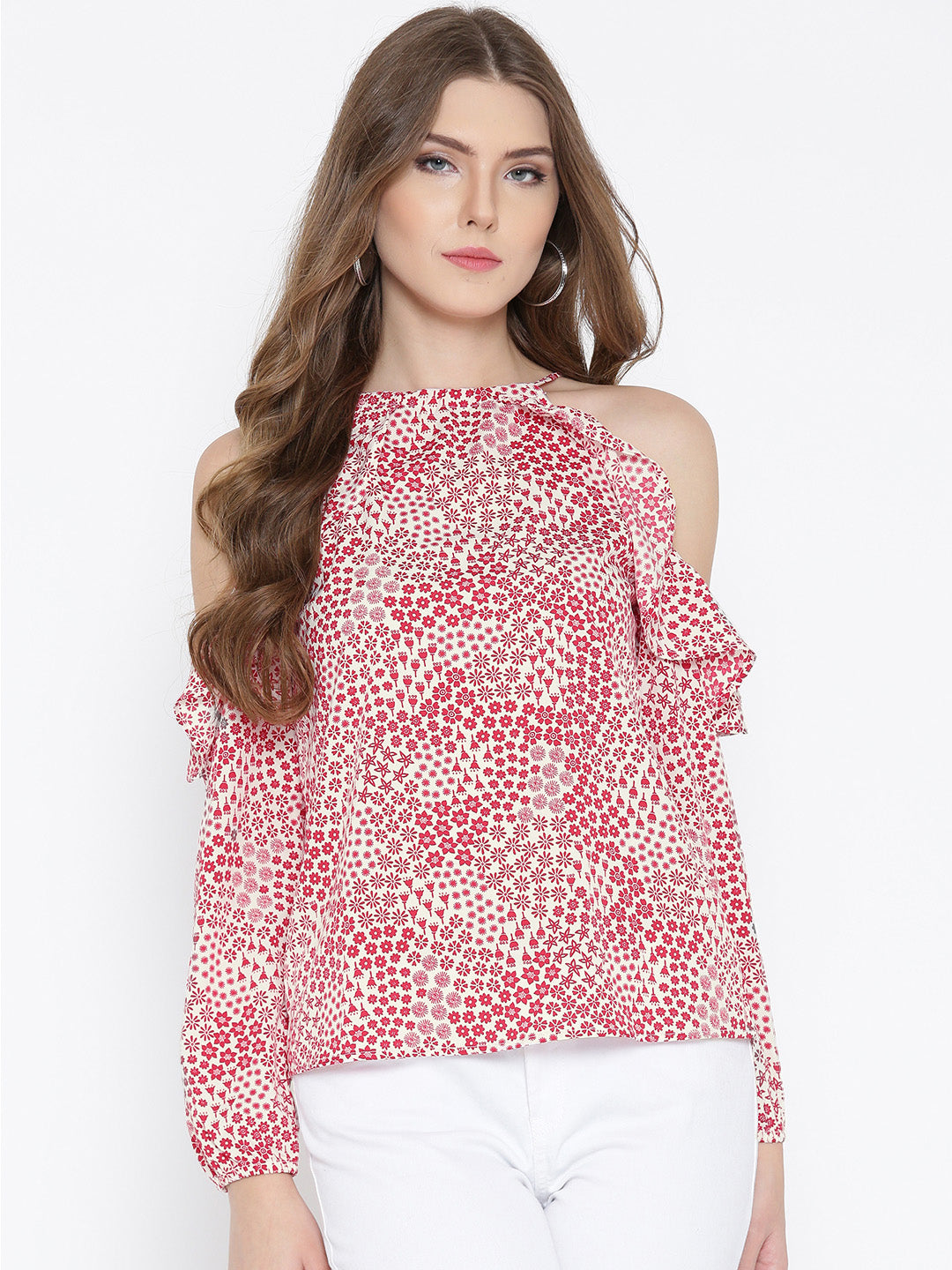 Ruffle Cold Shoulder Top