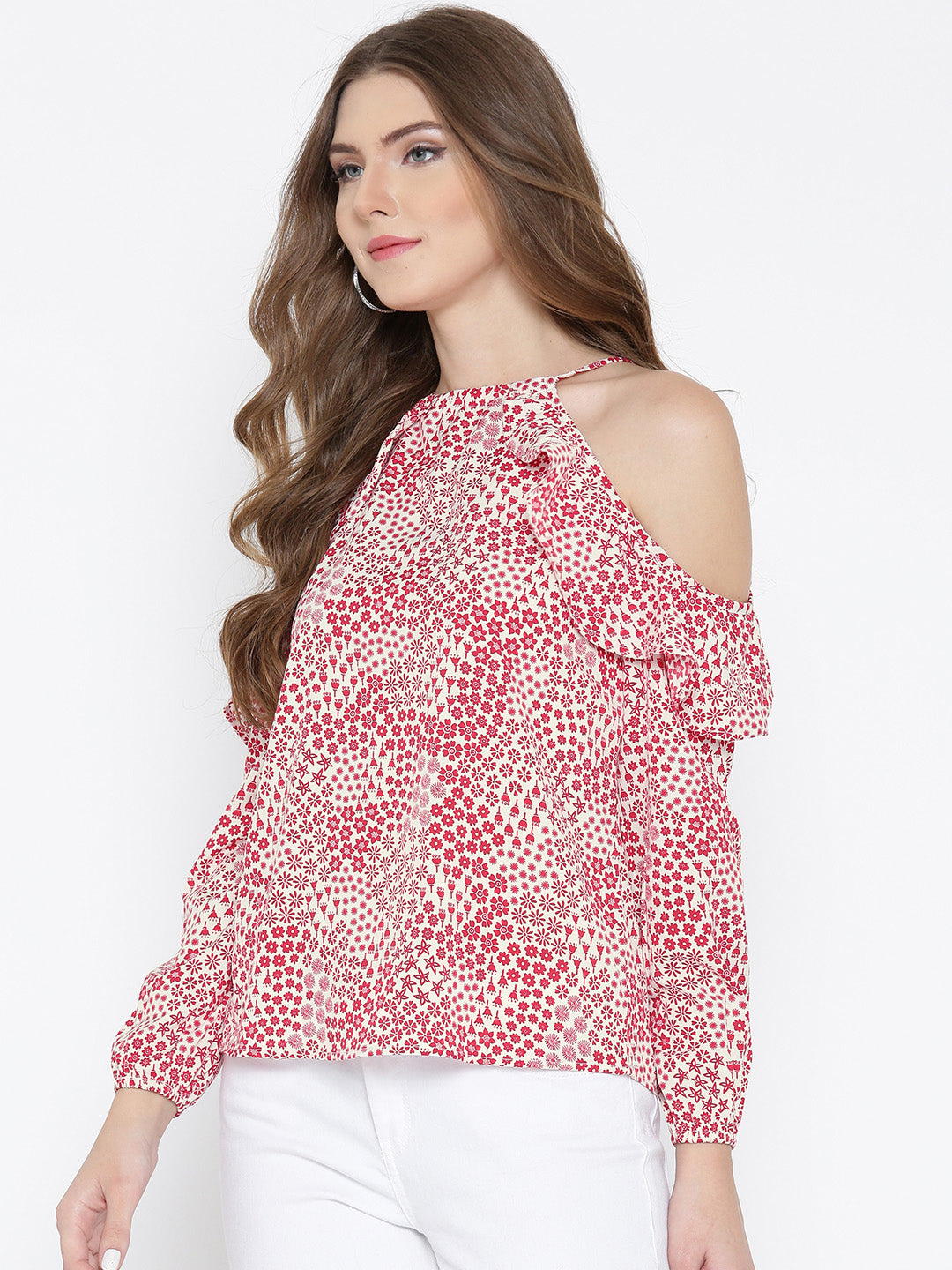 Ruffle Cold Shoulder Top