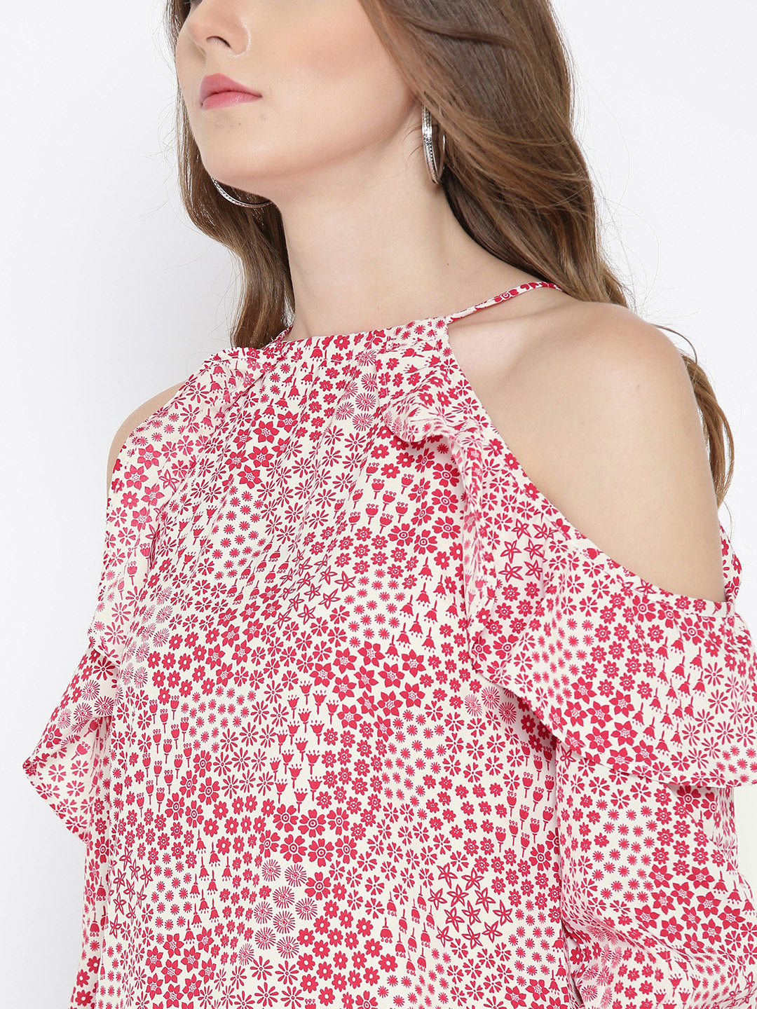 Ruffle Cold Shoulder Top