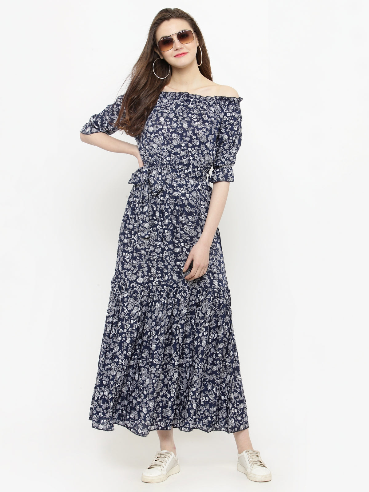 Blue off shoulder dress