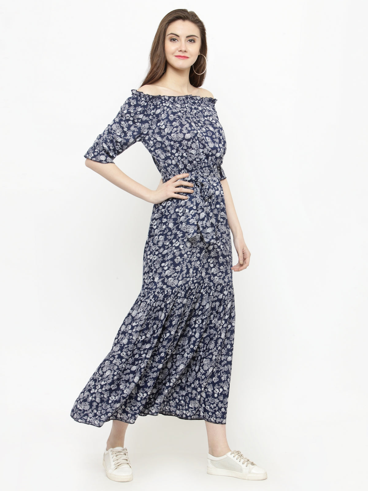 Blue off shoulder dress