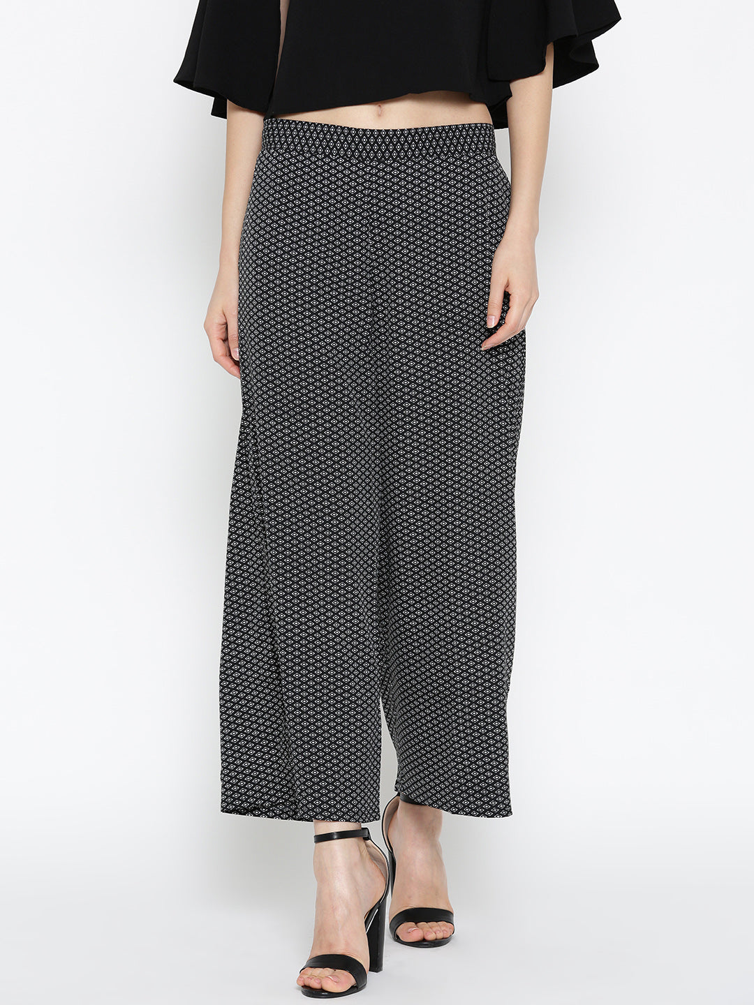 Black Flared Printed Palazzos