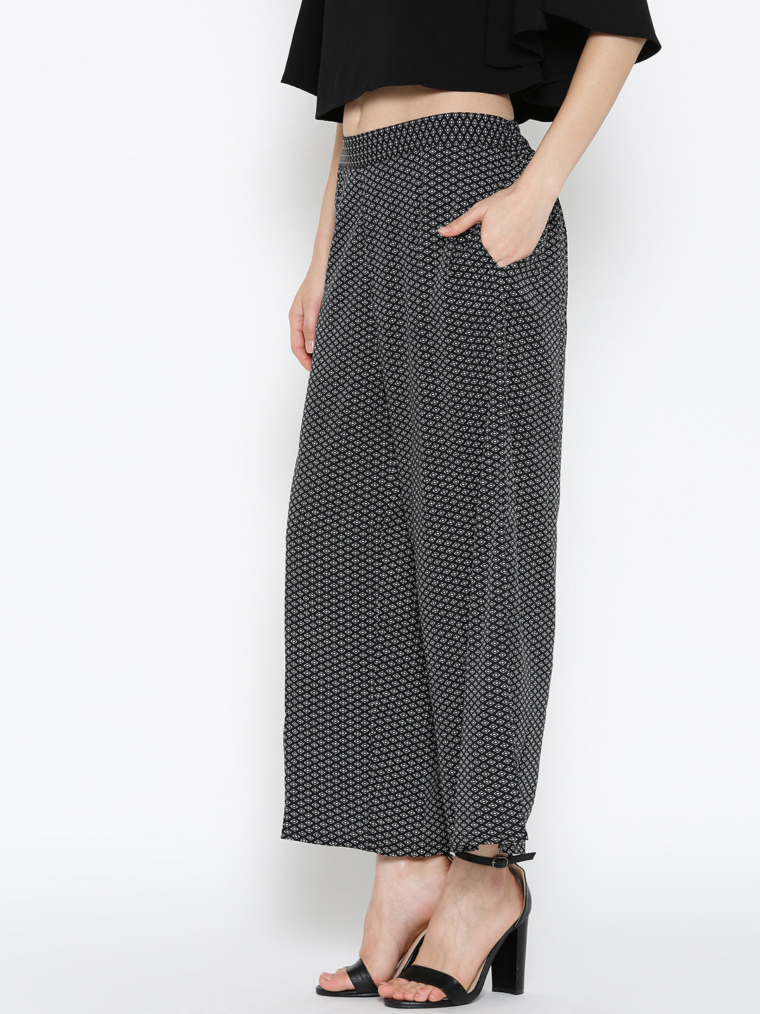 Black Flared Printed Palazzos