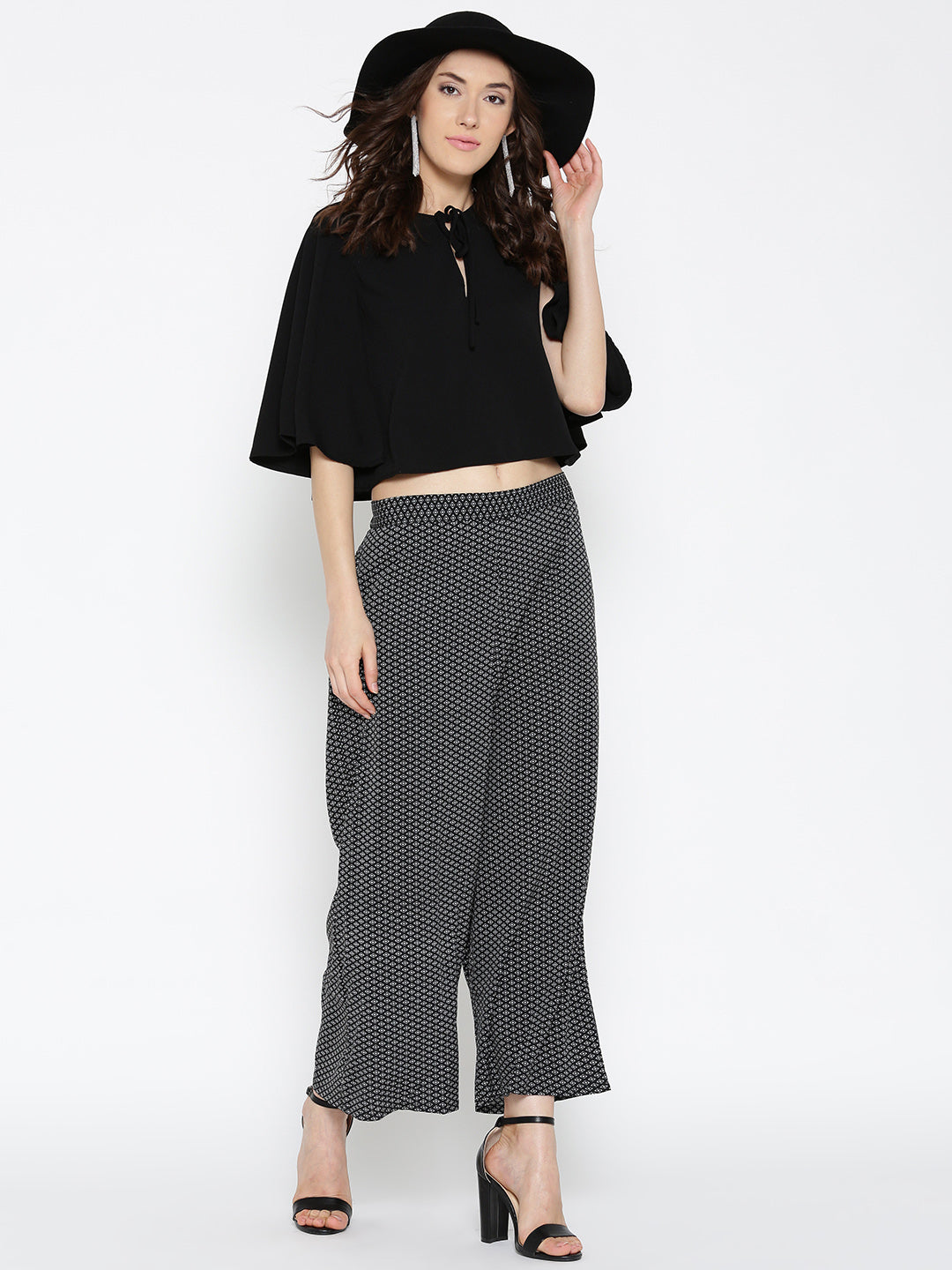 Black Flared Printed Palazzos