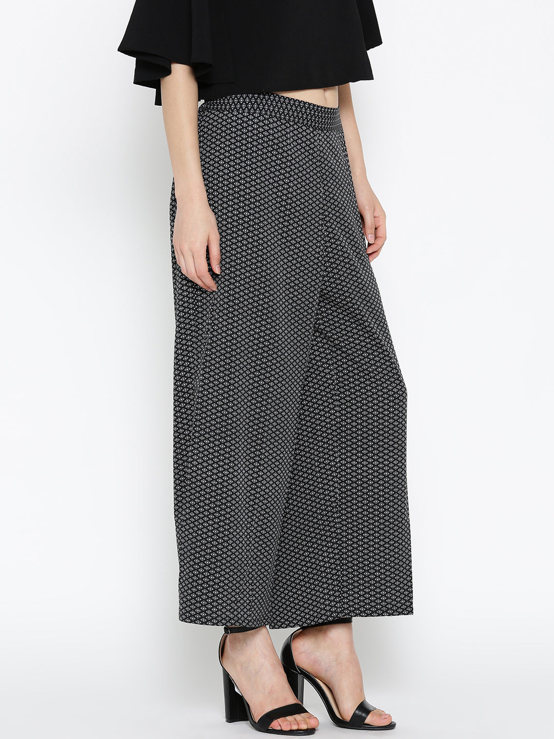 Black Flared Printed Palazzos