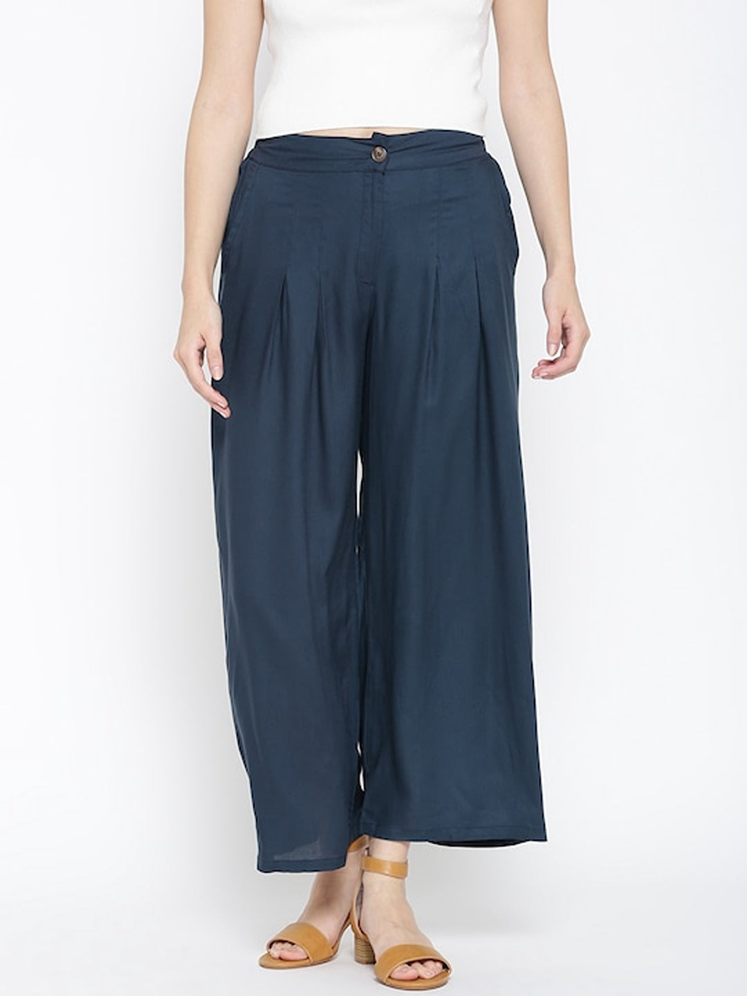 Navy Blue Flared Palazzos