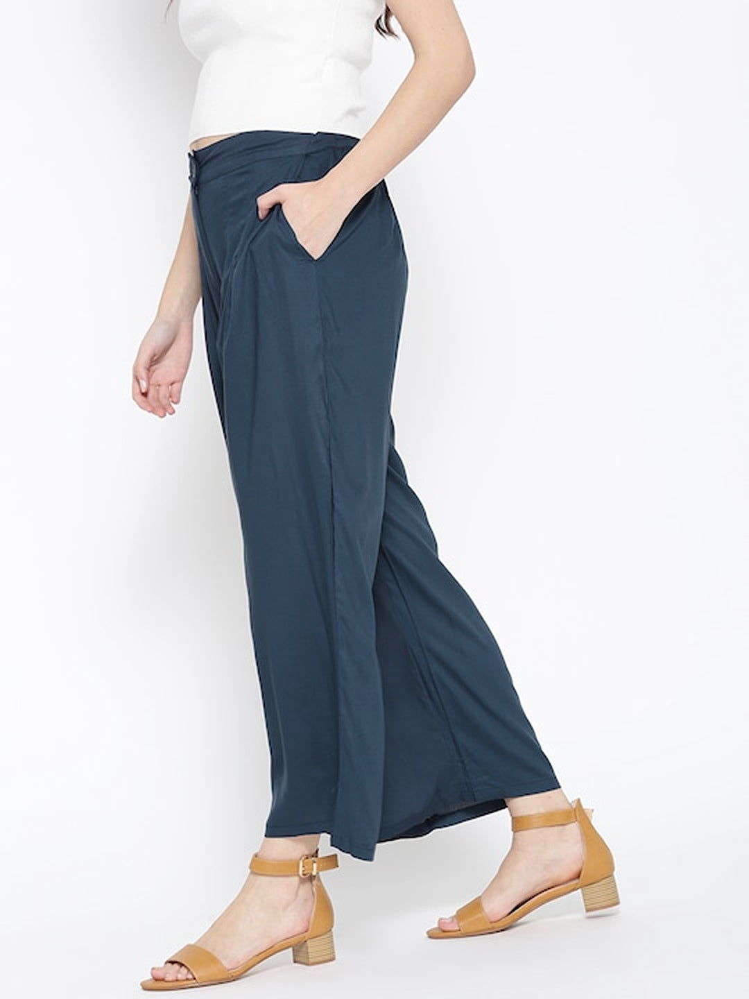 Navy Blue Flared Palazzos
