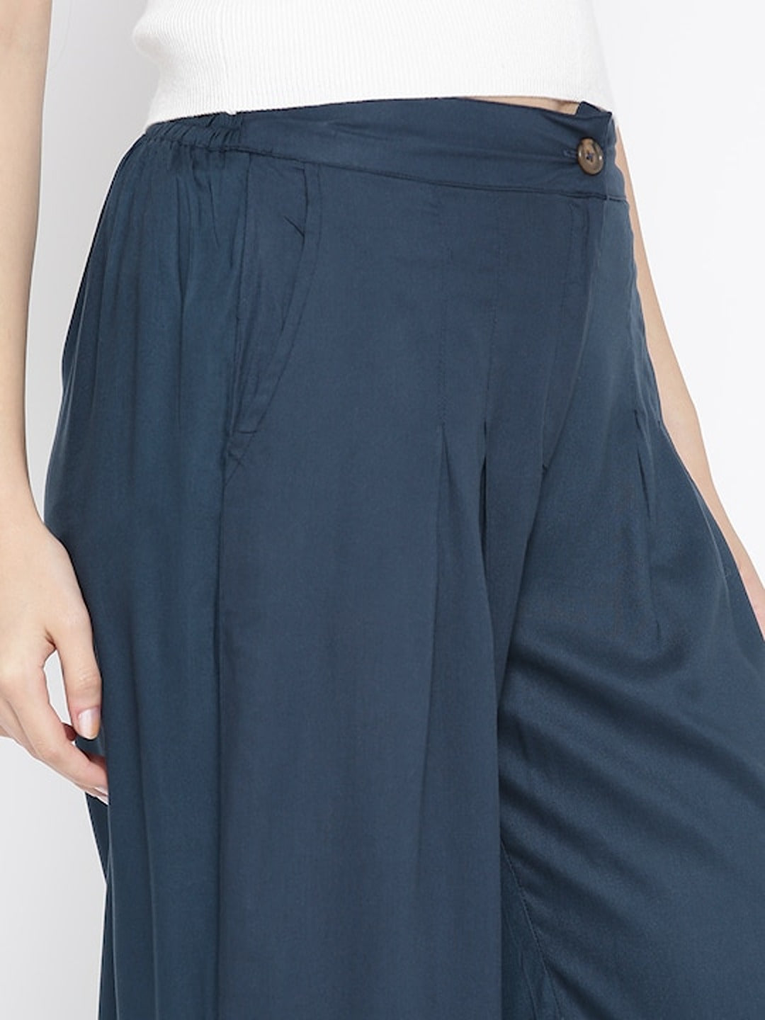 Navy Blue Flared Palazzos