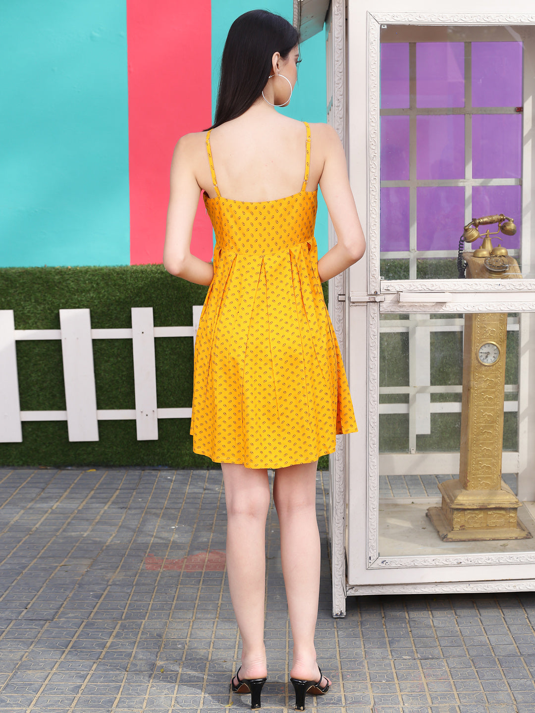 Yellow Print Mini Dress