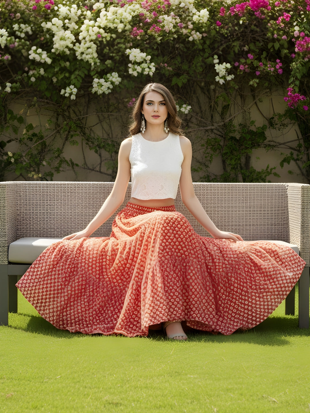 Elegant Turquoise Floral Flowing Bohemian Long Skirt Summer Fashion Essential