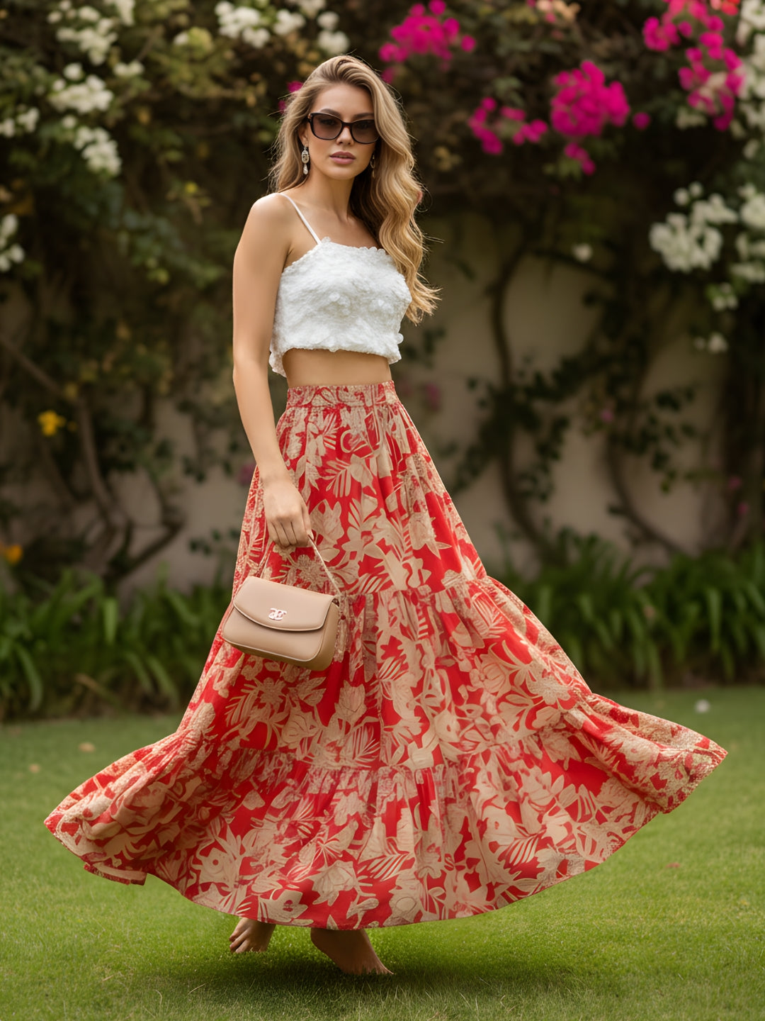 Floral Flowing Bohemian Fashion Essential Long Skirt