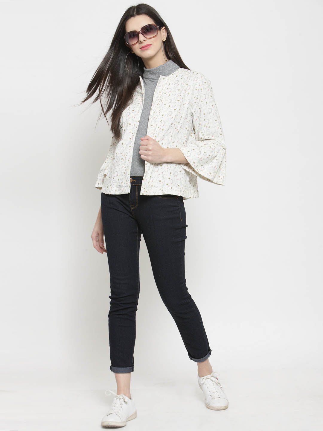 Floral Ruffle Sleeve Blazer