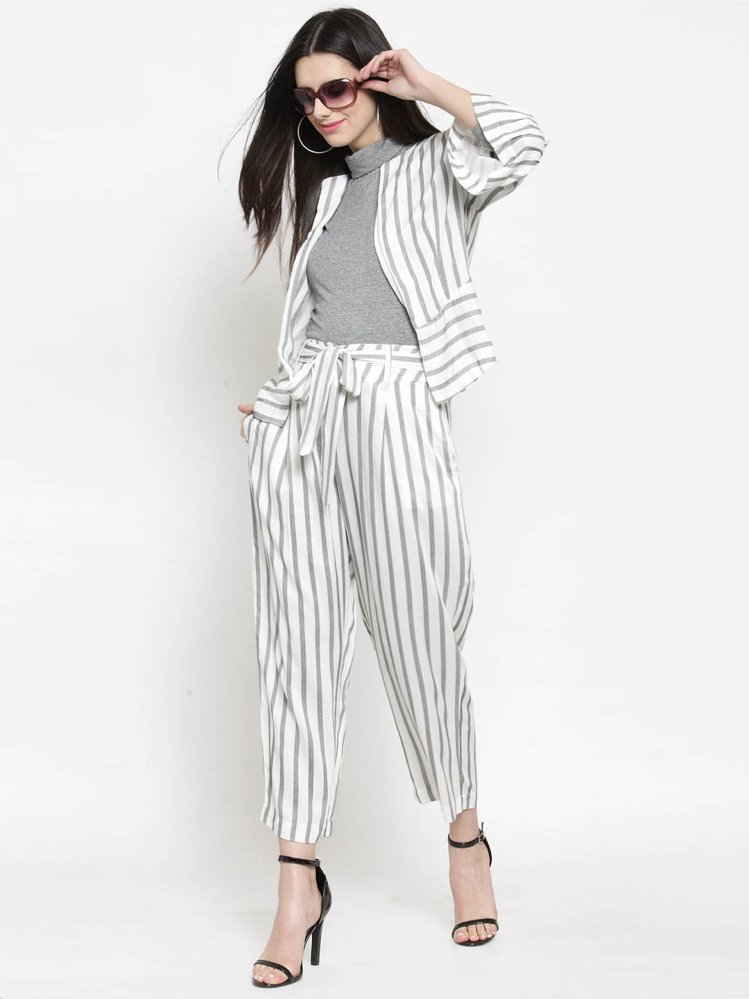 Print Ruffle Sleeve Blazer