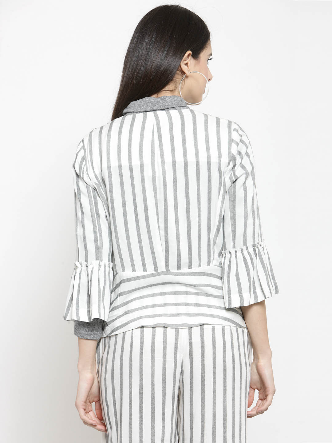 Print Ruffle Sleeve Blazer