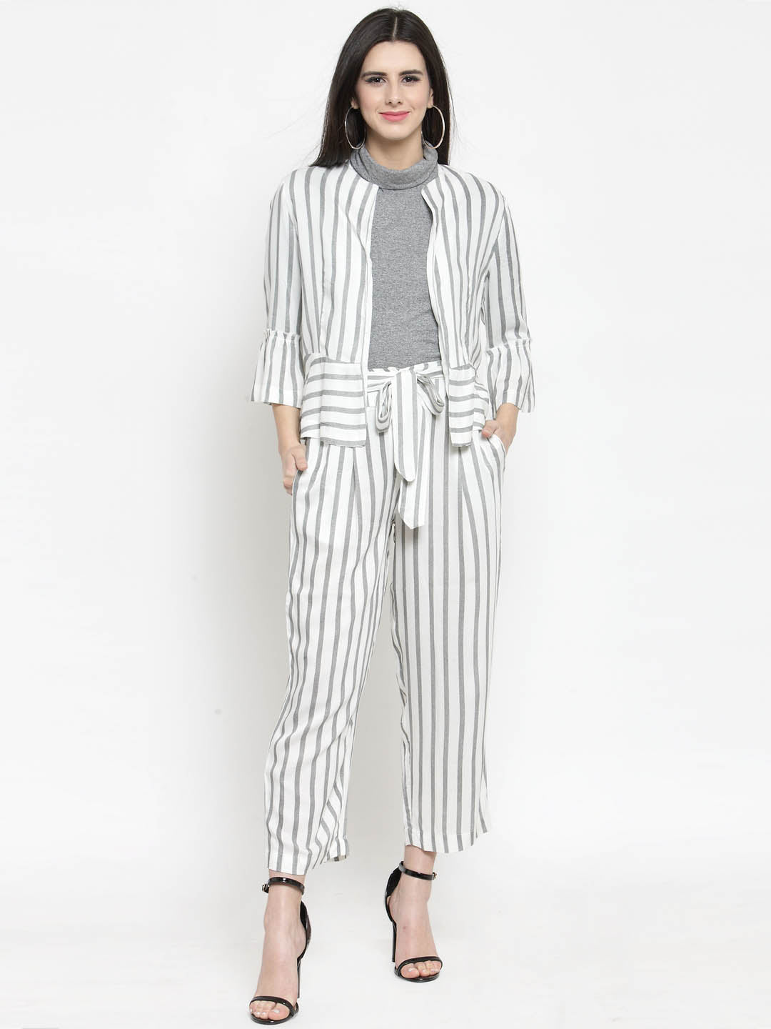 Print Ruffle Sleeve Blazer