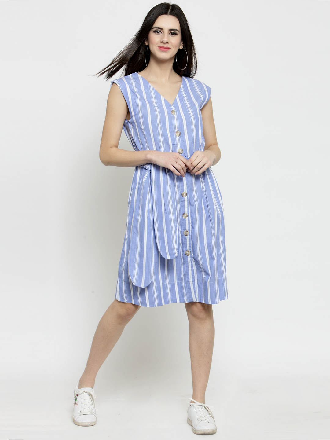 Striped front button dress