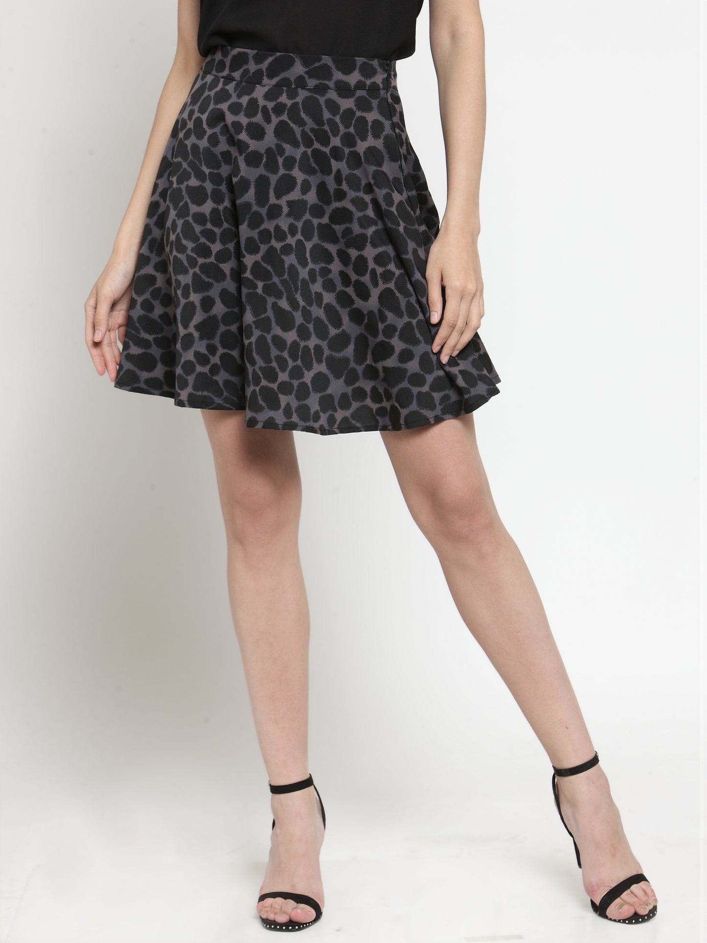 Black Printed Flared Skirt