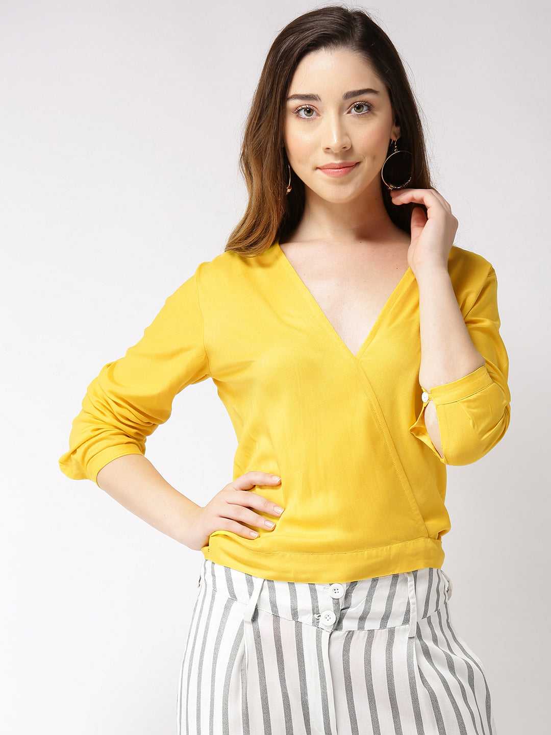 Yellow Sold Front Tie-up Top
