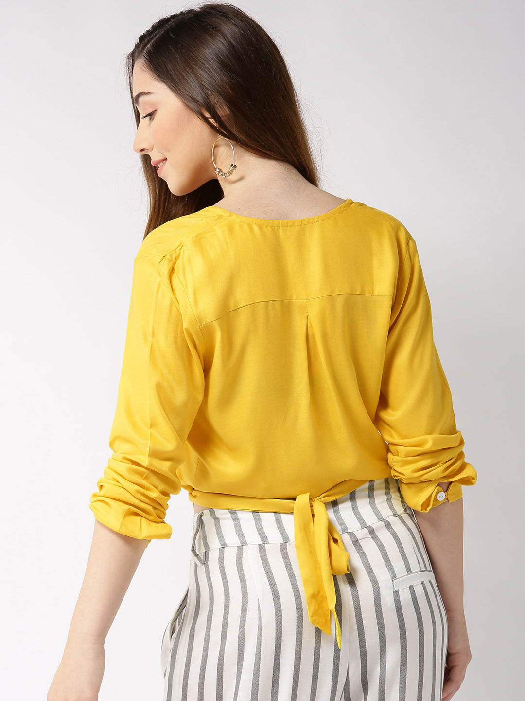 Yellow Sold Front Tie-up Top