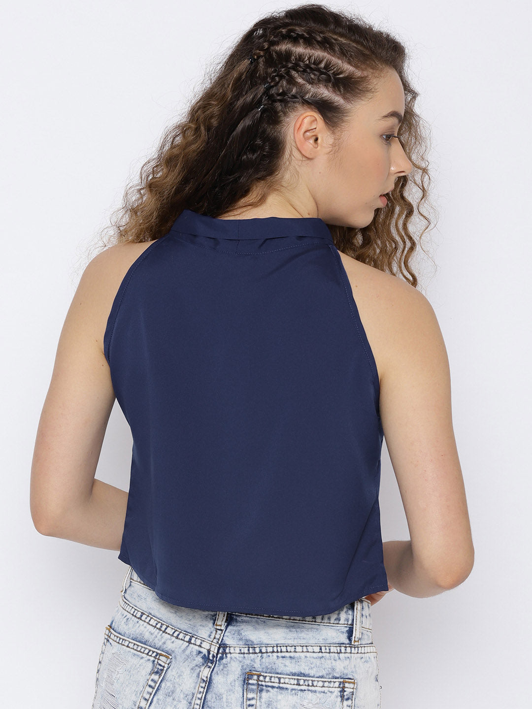 Solid front neck tie up top