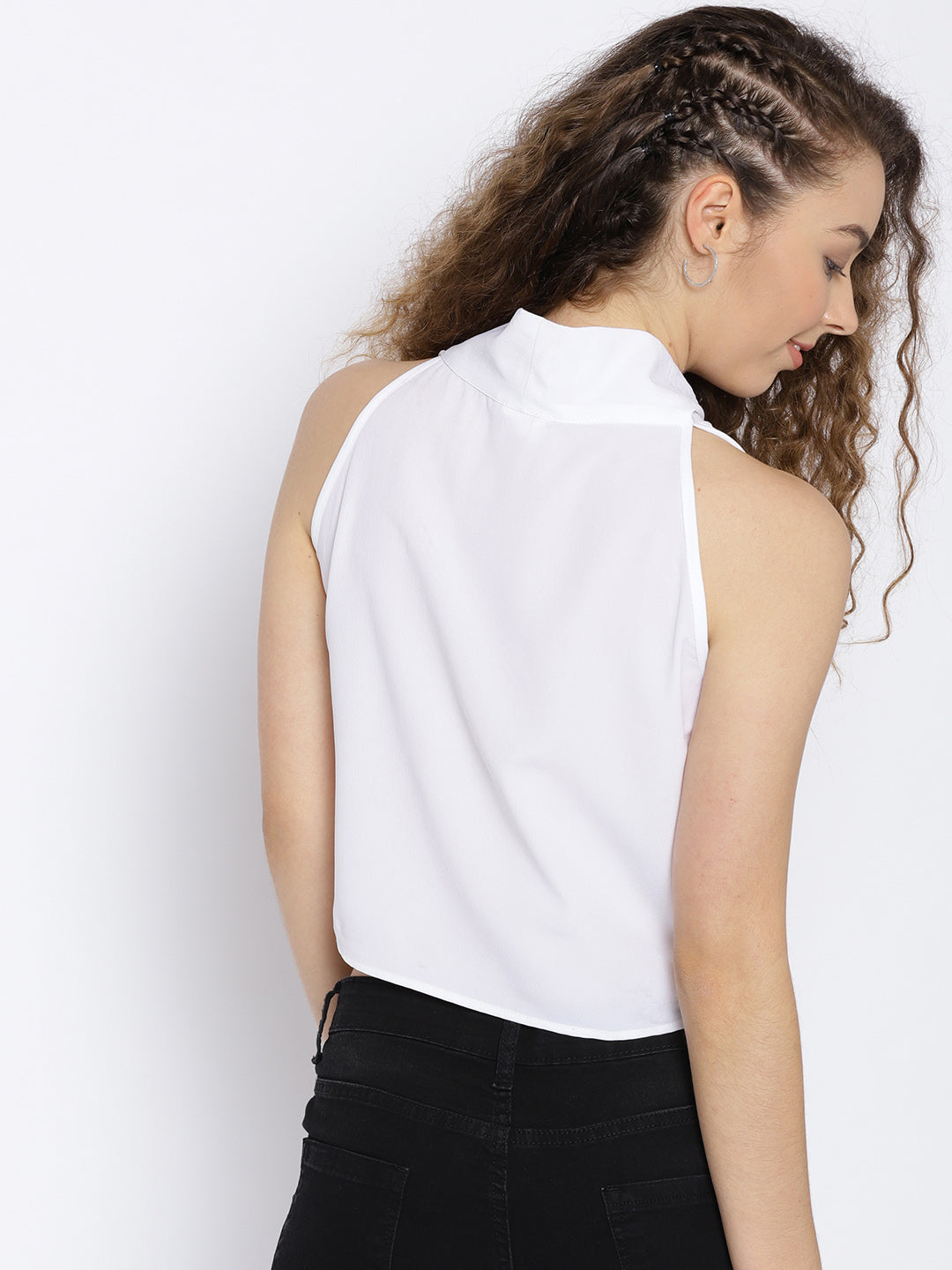 Solid front neck tie up top