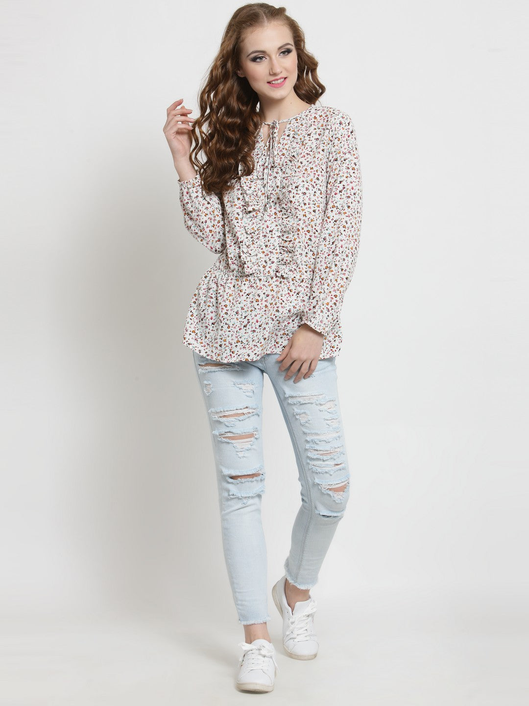 Neck Tie up Ruffle Top