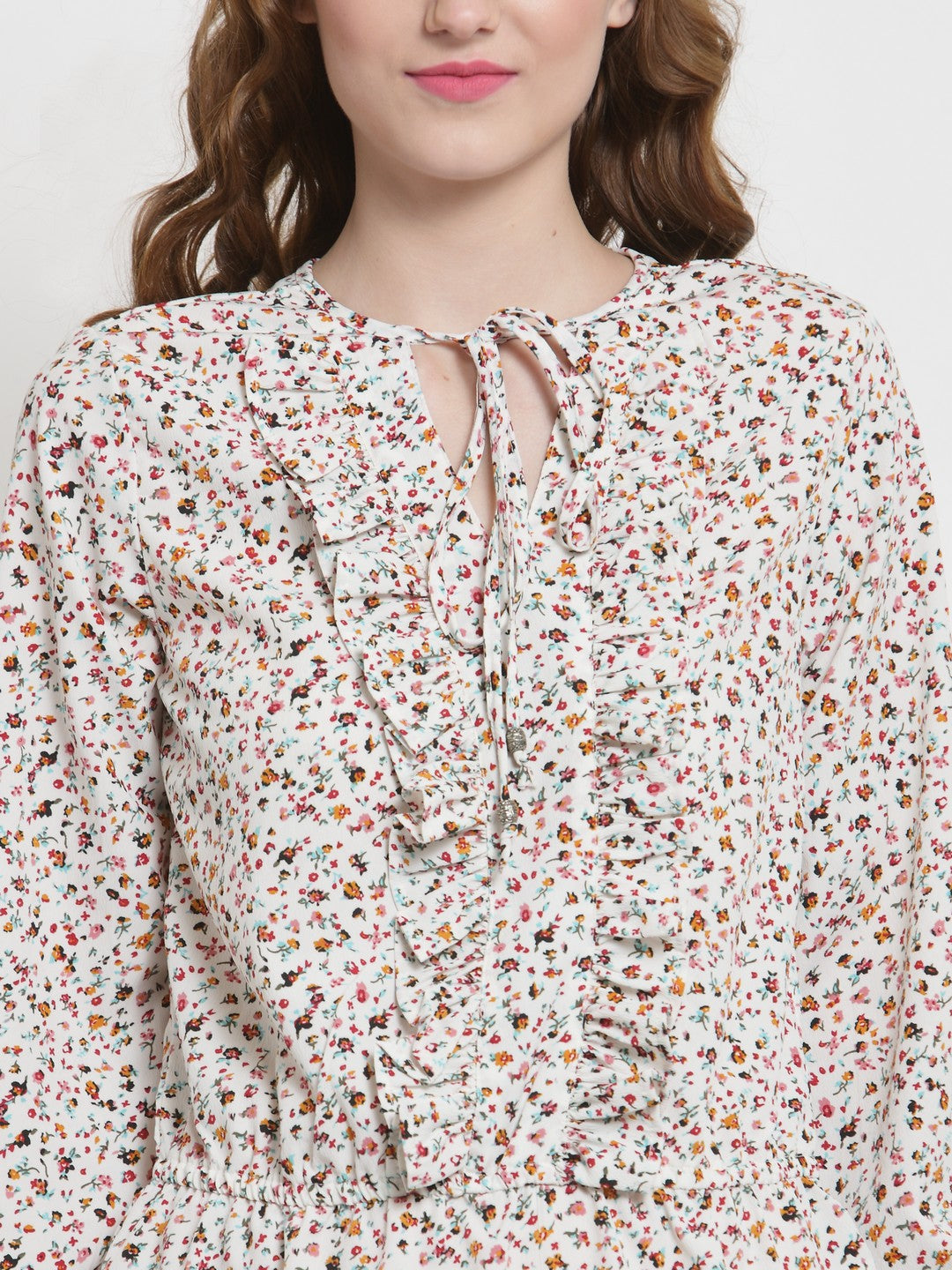 Neck Tie up Ruffle Top