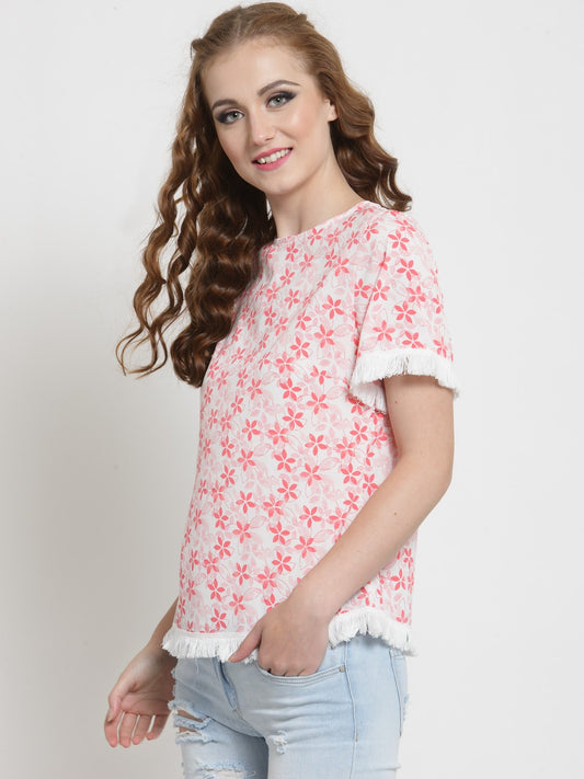 Printed round neck top