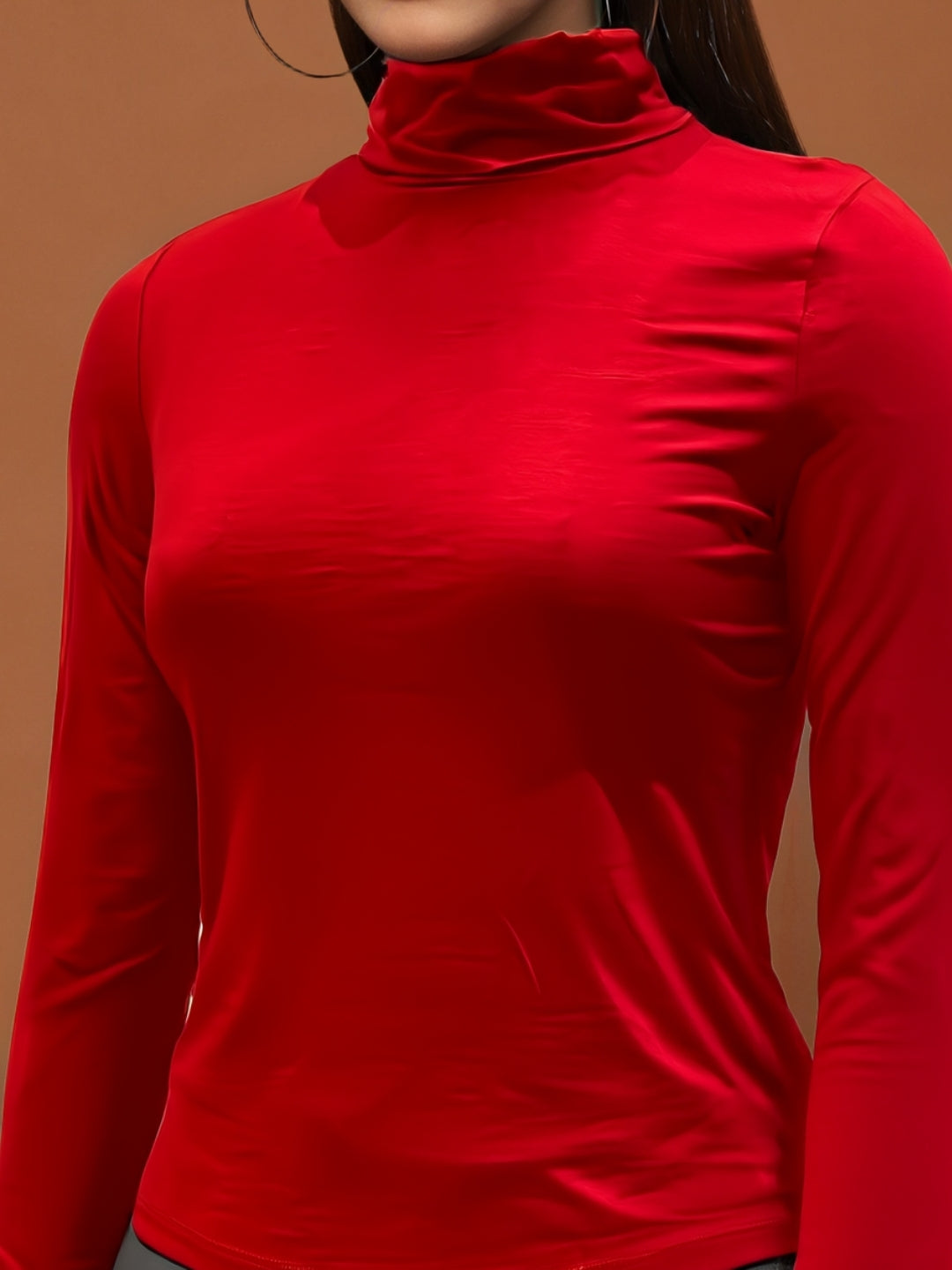 Bold Red High-Neck | Statement Minimal Chic Fitted Top