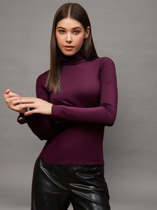 Maroon High-Neck  | Bold & Elegant Minimal Wear Fitted Top
