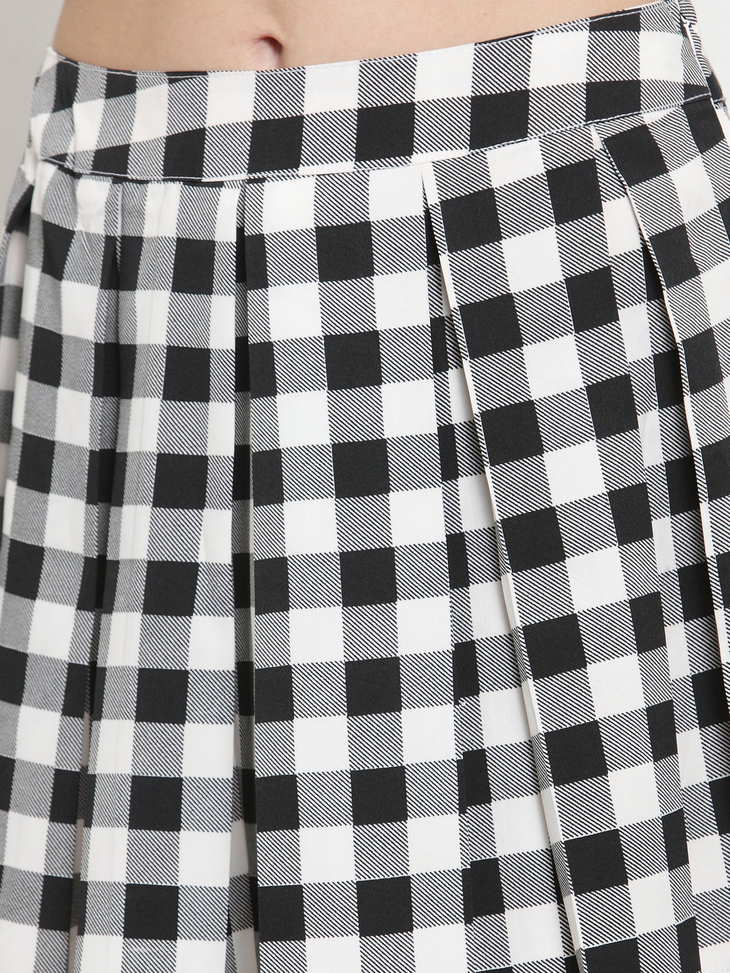 Black Checkerd Printed Flared Skirt