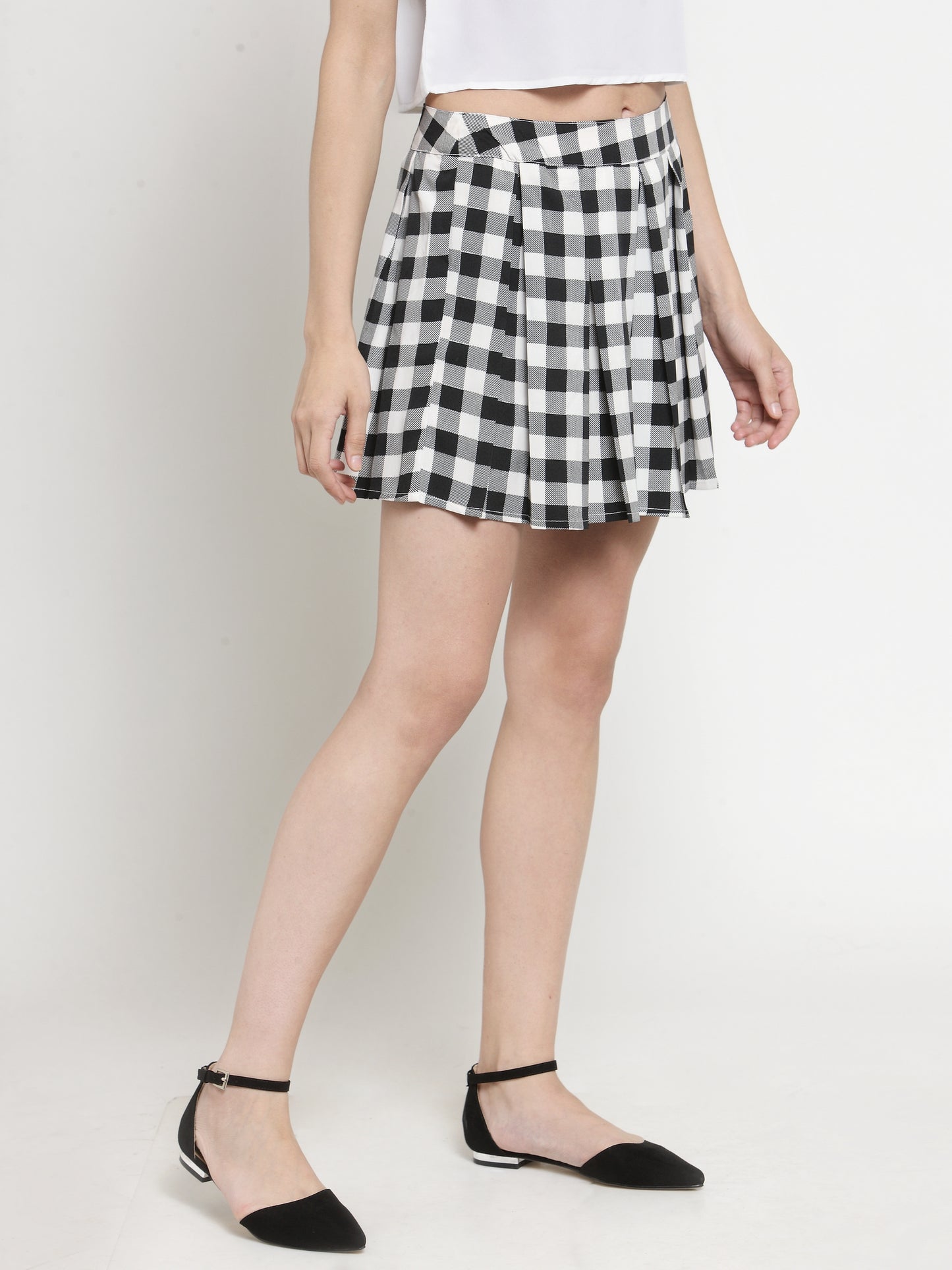 Black Checkerd Printed Flared Skirt