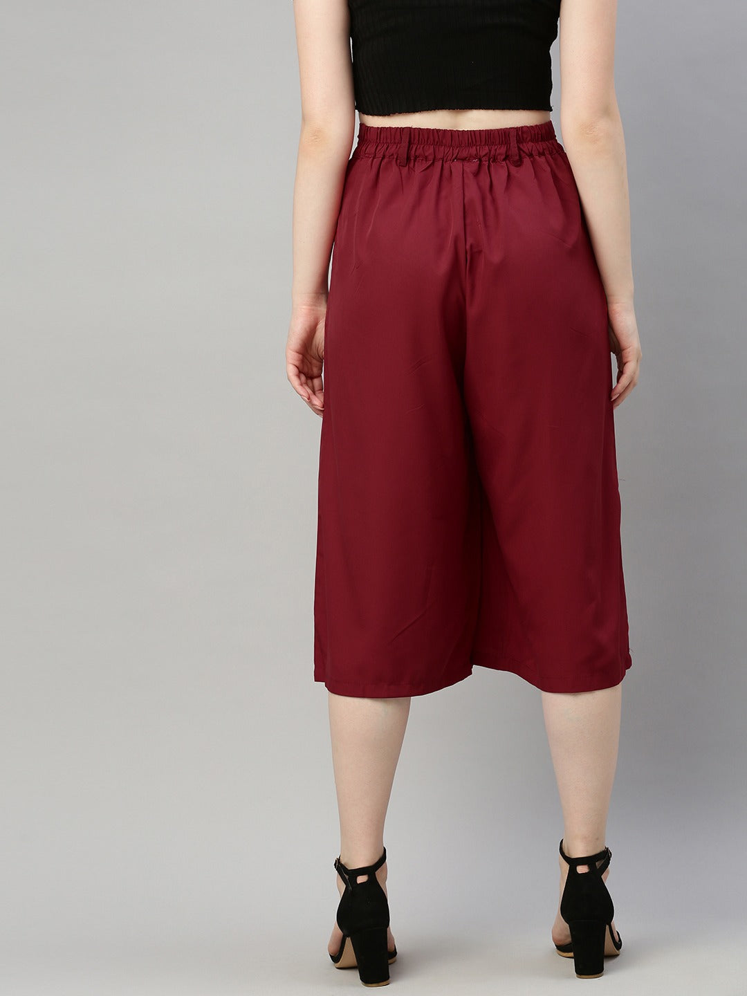 Burgundy Flared Solid Culottes