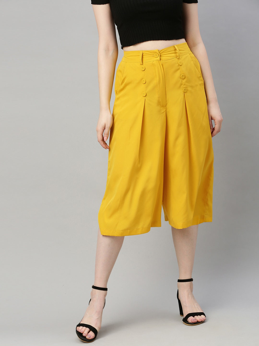 Yellow Flared Solid Culottes