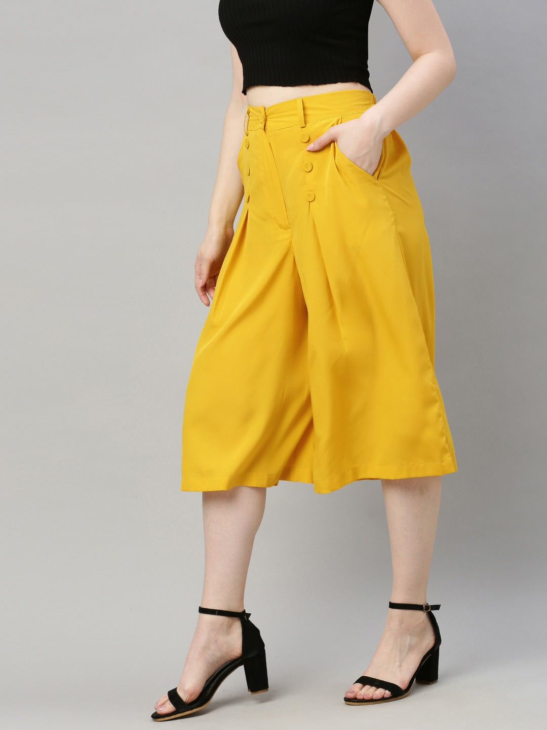 Yellow Flared Solid Culottes